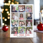 12 Photo Collage Best Year Ever Christmas Red Holiday Card<br><div class="desc">Use 12 square photos with the subject centred. Wishing you a Merry Christmas and a Happy New Year. If you need to move anything around,  click on the customise button to make changes.</div>