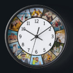 12 Photo Collage Black & White Family & Friends  Clock<br><div class="desc">Create your own, Black and White, Photo Collage Wall Clock for Christmas, Birthdays, Weddings, Anniversaries, Graduations, Father's Day, Mother's Day or any other Special Occasion, with our easy-to-use design tool. Add your favourite photos of friends, family, vacations, hobbies and pets and you'll have a stunning, one-of-a-kind photo collage, perfect for...</div>