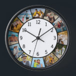 12 Photo Collage Black & White Family & Friends  Clock<br><div class="desc">Create your own, Black and White, Photo Collage Wall Clock for Christmas, Birthdays, Weddings, Anniversaries, Graduations, Father's Day, Mother's Day or any other Special Occasion, with our easy-to-use design tool. Add your favourite photos of friends, family, vacations, hobbies and pets and you'll have a stunning, one-of-a-kind photo collage, perfect for...</div>