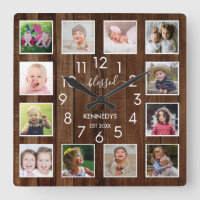 12 Photo Collage Blessed Family Name Pallet Wood