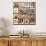 12 Photo Collage Blessed Family Quote Rustic Wood Square Wall Clock<br><div class="desc">Create your own photo collage wall clock with 12 of your favourite pictures. The photo frame clock helps you treasure your special moments and also makes a thoughtful gift for parents, grandparents and friends. The personalised family clock makes it a perfect gift for all occasions. Personalise with family name and...</div>