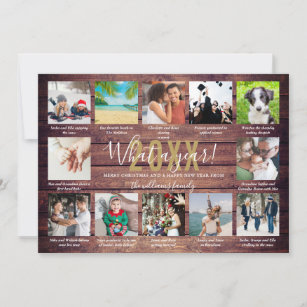 12 Photo Collage Captions What A Year Rustic Wood Holiday Card