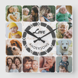 12 Photo Collage Custom Family Love Square Wall Cl Clock