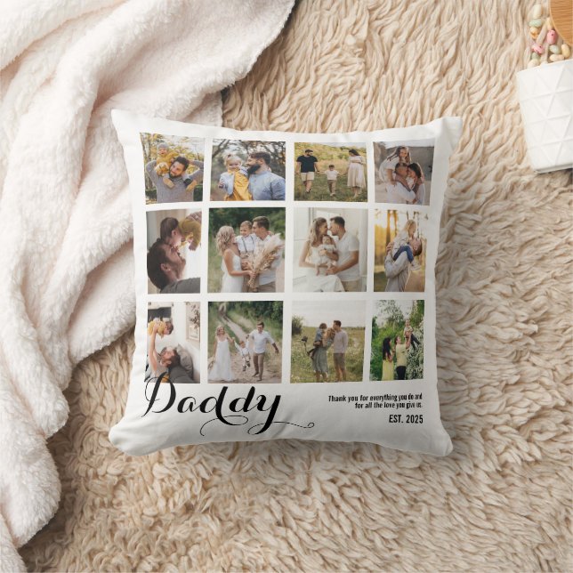 12 Photo Collage Daddy Pictures Keepsake Cushion (Blanket)