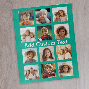 12 Photo Collage - Emerald Green and Custom Text Jigsaw Puzzle
