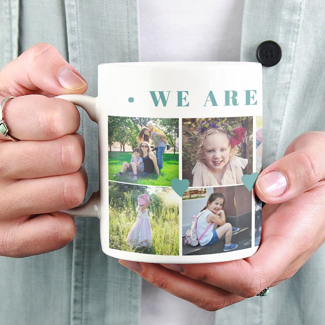 12 photo collage family name and green hearts coffee mug (Creator Uploaded)