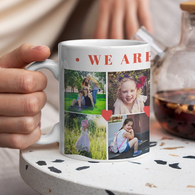 12 photo collage family name and red hearts coffee mug (Creator Uploaded)