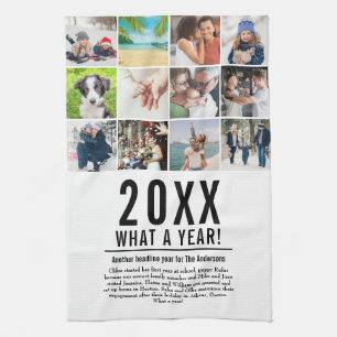 12 Photo Collage Family Year In Review Modern Tea Towel