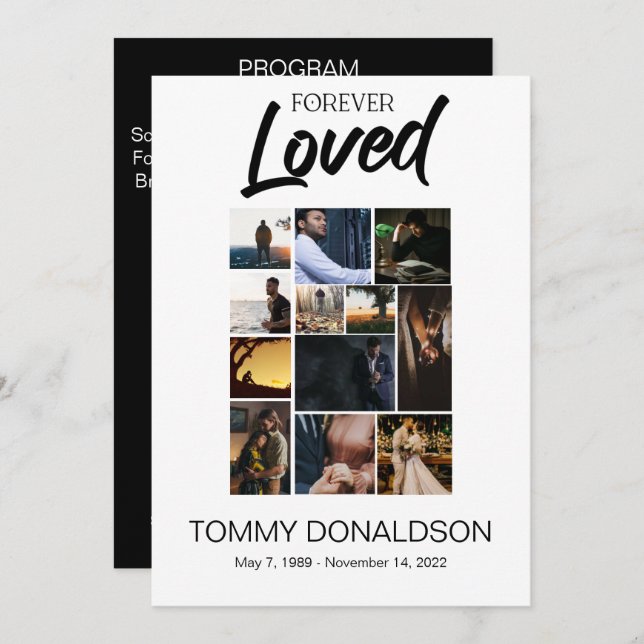 12 Photo Collage Forever Loved Funeral Program Invitation (Front/Back)