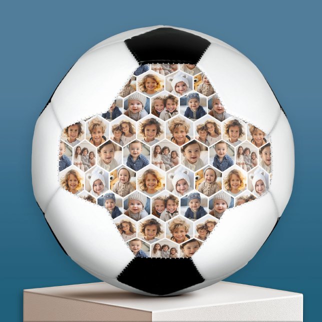 12 Photo Collage - funky hexagon honeycomb pattern Soccer Ball (Custom Soccer Ball)