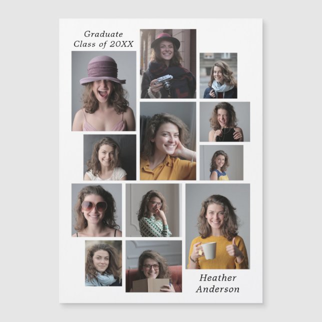 12 Photo Collage Graduation Magnetic Card (Front)