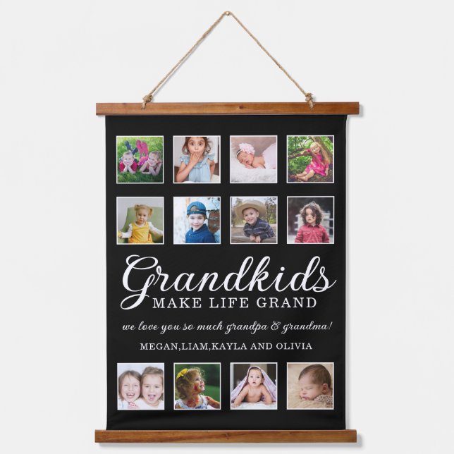 12 Photo Collage Grandkids Make Life Grand Quote  Hanging Tapestry (Front)