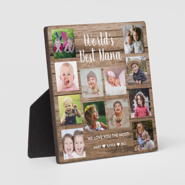 12 Photo Collage Grandkids  World's Best Nana    Plaque (Front)