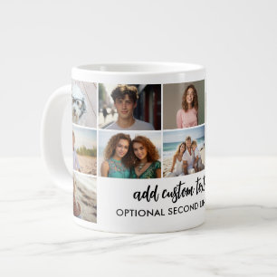 12 Photo Collage Grid - 2 Text boxes - black white Large Coffee Mug