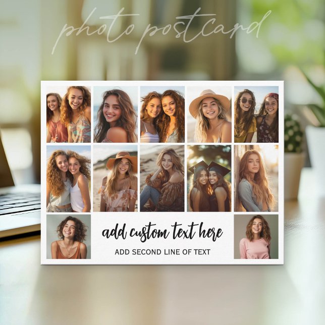 12 Photo Collage Grid - 2 Text boxes -  Postcard (Photo Postcard - Customize with your favorite photos)