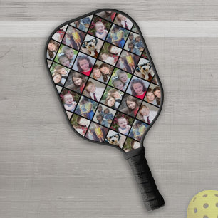 12 Photo Collage in Diamond Pattern - Black Pickleball Paddle
