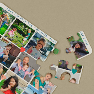 12 photo collage LOVE for BEST DAD navy script Jigsaw Puzzle