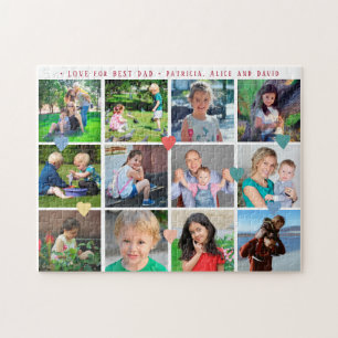 12 photo collage LOVE for BEST DAD red script Jigsaw Puzzle