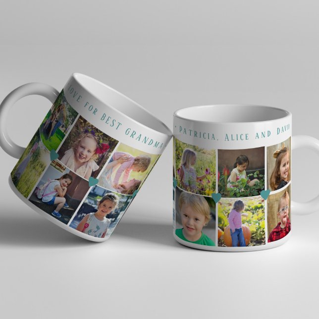 12 photo collage LOVE for BEST GRANDMA sage green Coffee Mug (Creator Uploaded)