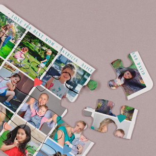 12 photo collage LOVE for BEST MOM green script Jigsaw Puzzle