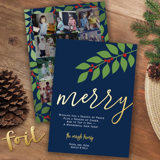 12 Photo Collage - Merry Script - Navy Botanical (Creator Uploaded)