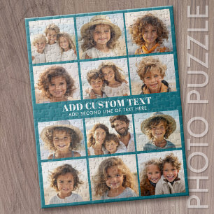 12 Photo Collage - Modern Grid Blue and White Jigsaw Puzzle