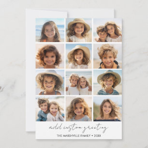 12 Photo Collage - Modern Grid White - Black Text Holiday Card