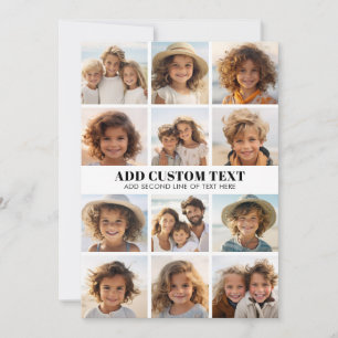 12 Photo Collage - Modern Grid White - Black Text Holiday Card