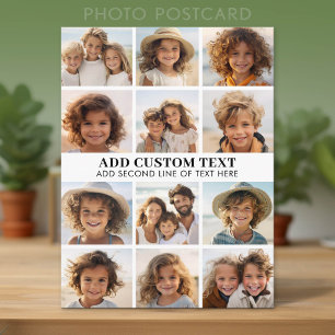 12 Photo Collage - Modern Grid White - Black Text Postcard