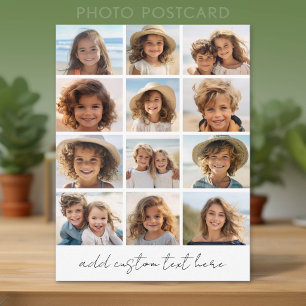 12 Photo Collage - Modern Grid White - Black Text Postcard