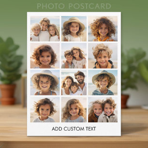 12 Photo Collage - Modern Grid White - Black Text Postcard