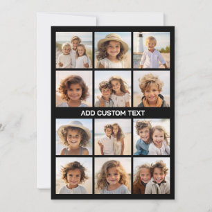 12 Photo Collage - Modern Minimal Black Background Holiday Card
