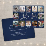 12 Photo Collage Navy Blue What a Year! Modern<br><div class="desc">What a year to remember! Send stylish joyful greetings and share 12 of your favourite pictures with a custom 5x7 photo collage navy blue and rose gold foil holiday card. Text on this template is simple to personalise to include any wording such as Merry Christmas, Happy Holidays, Seasons Greetings, New...</div>