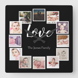 12 Photo Collage Personalised LOVE Family Square Wall Clock