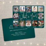 12 Photo Collage Teal What a Year! Modern Script<br><div class="desc">What a year to remember! Send stylish joyful greetings and share 12 of your favourite pictures with a custom 5x7 photo collage teal and rose gold foil holiday card. Text on this template is simple to personalise to include any wording such as Merry Christmas, Happy Holidays, Seasons Greetings, New Years...</div>
