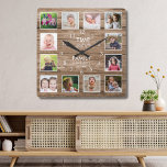 12 Photo Collage Time Spent With Family Quote Wood<br><div class="desc">Rustic wood photo clock with the inspiring family quote "Time spent with family is worth every second”. Personalise with 12 of your favourite family pictures.</div>