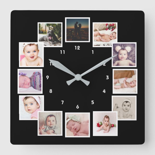 12 Photo Collage Unique Personalised Square Wall Clock (Front)