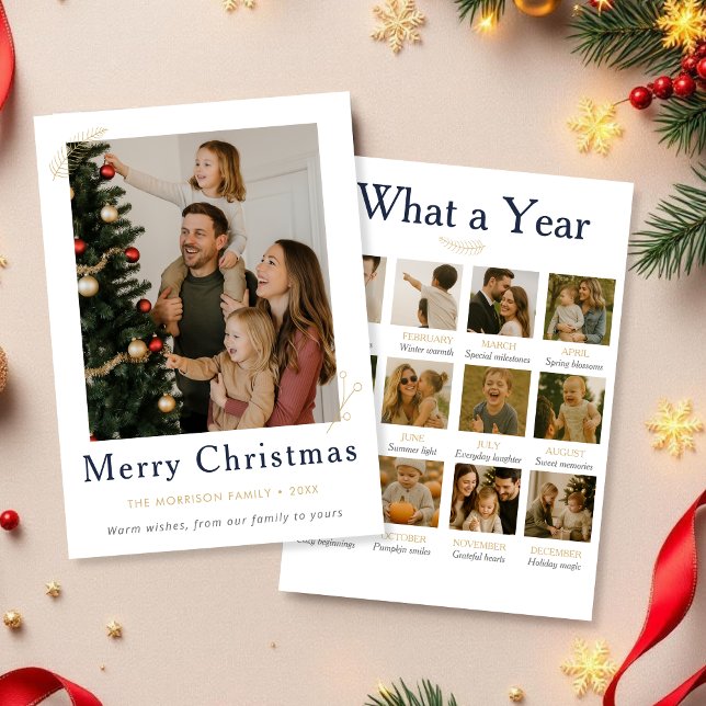 12 Photo Collage What a Year Family Christmas  Holiday Card (Creator Uploaded)