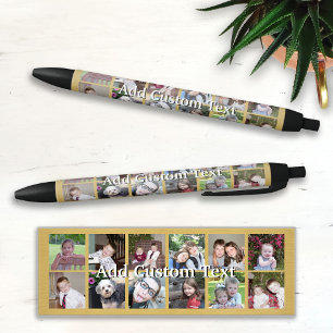 12 Photo Collage with Gold Background Black Ink Pen