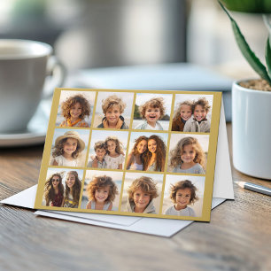 12 Photo Collage with Gold Background Card