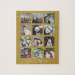 12 Photo Collage with Gold Background Jigsaw Puzzle<br><div class="desc">Add your favourite pics to this fun template. You can use Instagram photos or any photos for this grid.</div>