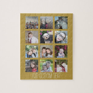 12 Photo Collage with Gold Background Jigsaw Puzzle