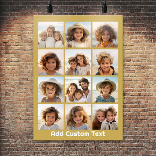 12 Photo Collage with Gold Background Poster