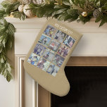 12 Photo Collage with Gold Background Small Christmas Stocking<br><div class="desc">Add your favorite pics to this fun template. You can use Instagram photos or any photos for this grid.</div>