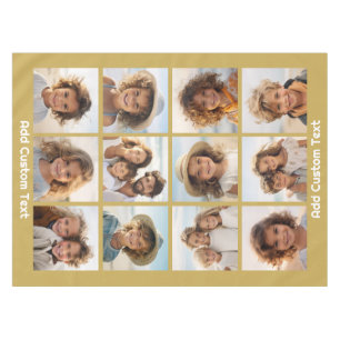 12 Photo Collage with Gold Background Tablecloth