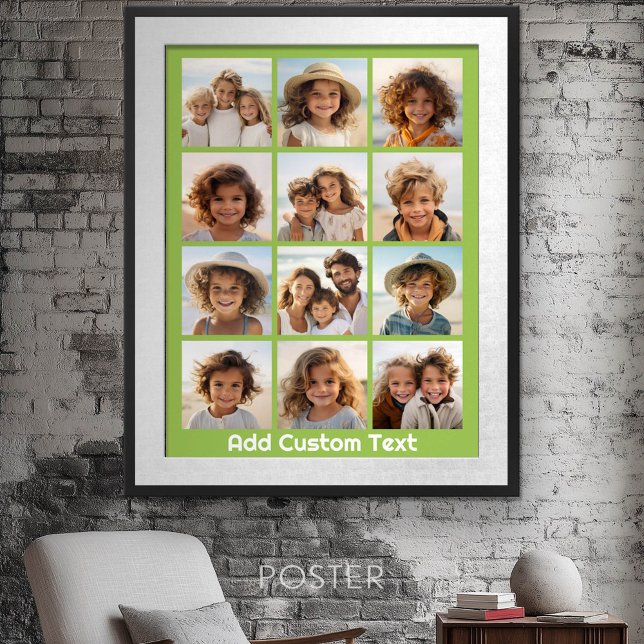 12 Photo Collage with Lime Background Poster (Personalized Poster - Add your photos and text)
