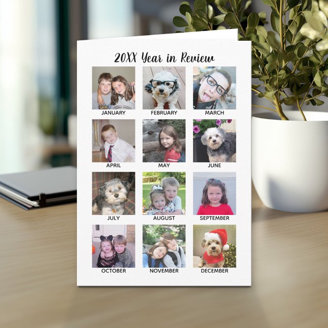 12 Photo Collage with Year in Review  Card (Custom Personalized Greeting Card)