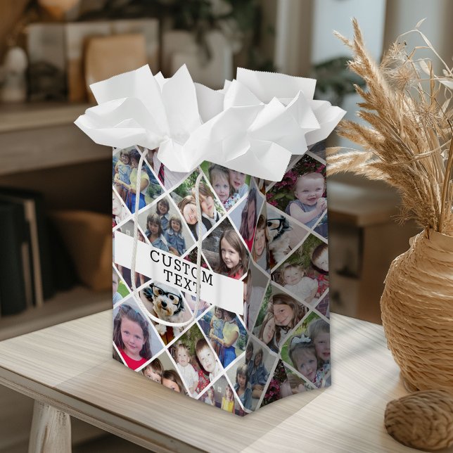 12 Photo Diamond Pattern with custom text Medium Gift Bag (Custom Gift Bag)