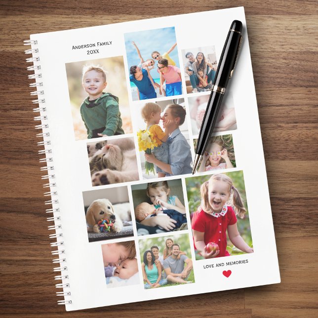 12 Photo Family Memory Collage with Heart on White Notebook (Creator Uploaded)