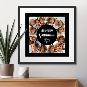 12 Photo Funky Photo Collage - We Love You Grandma Poster